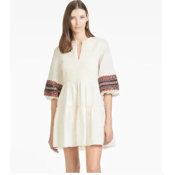 SACHIN & BABI Coco Dress Cream Ivory Size XS Babydoll Mini Rick-Rack - Picture 1 of 9